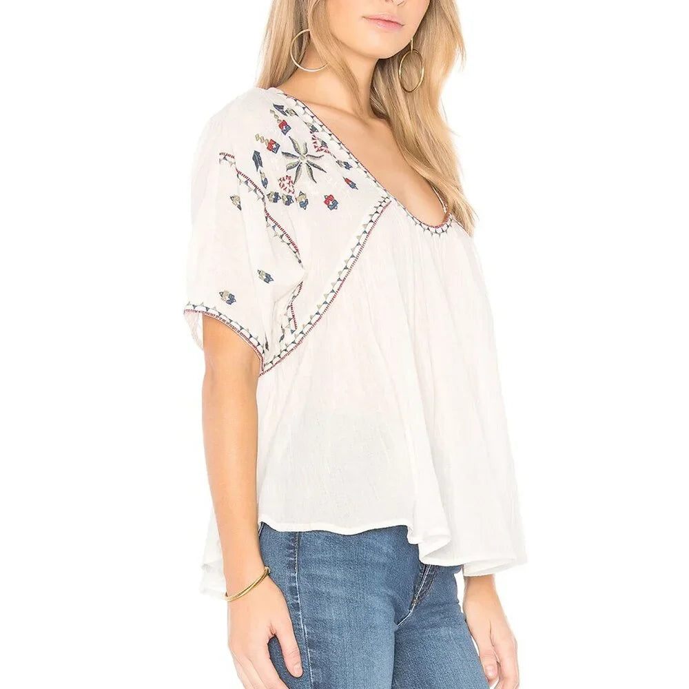 Velvet by Graham & Spencer Adele Embroidered Peasant Top