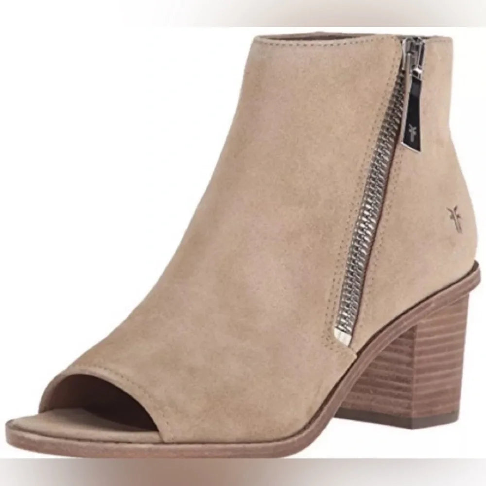 Frye Brielle Zip Peep Toe Bootie in Beige 
