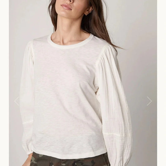 Velvet by Graham & SpencerJayla Puff Sleeve Top Cotton Gauze in White