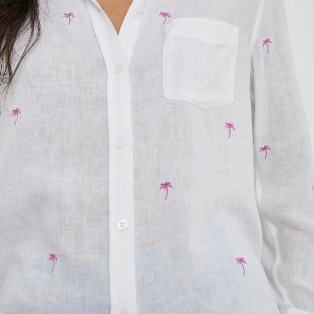 Rails Charli Linen Blend Shirt in Fuchsia Embroidered Palms