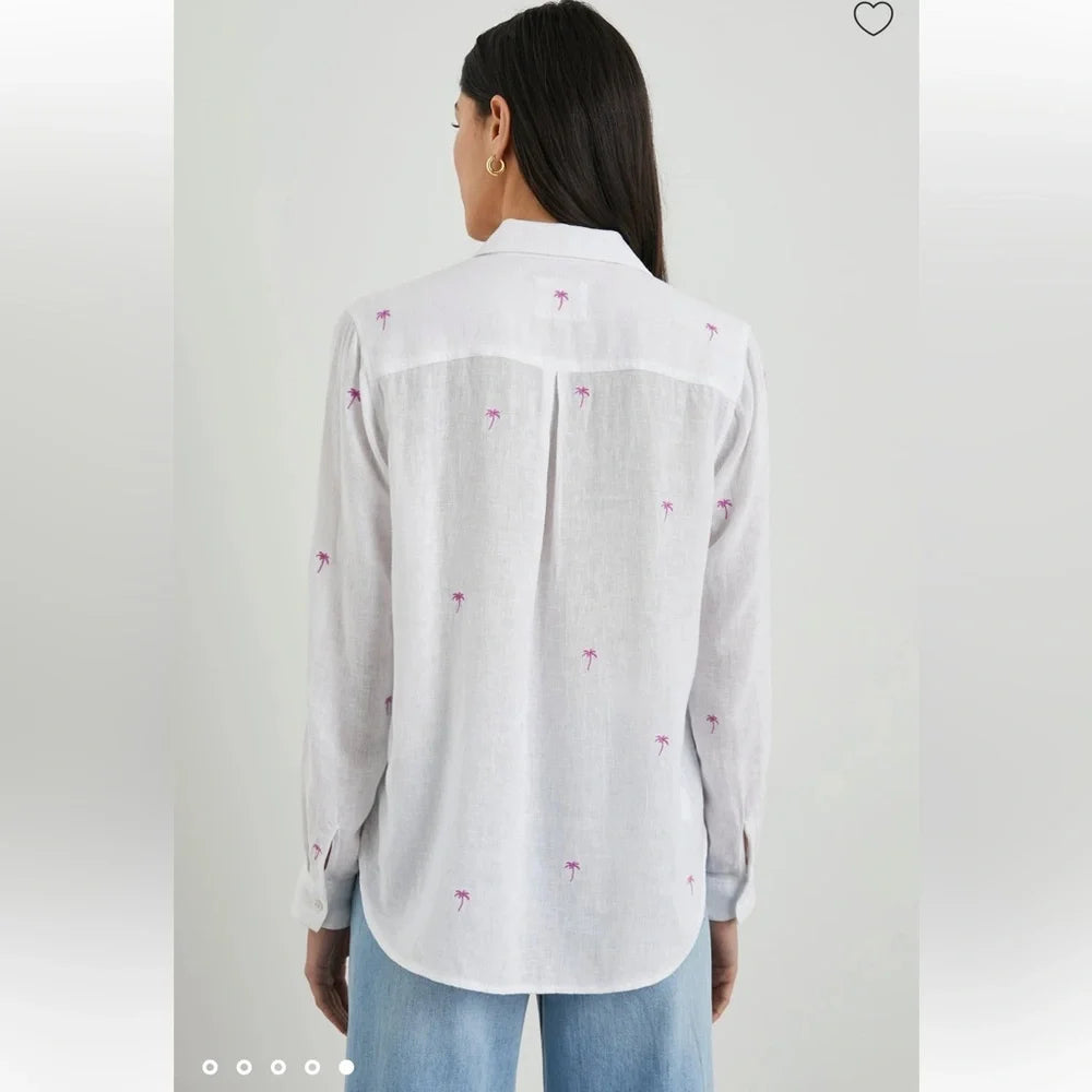 Rails Charli Linen Blend Shirt in Fuchsia Embroidered Palms