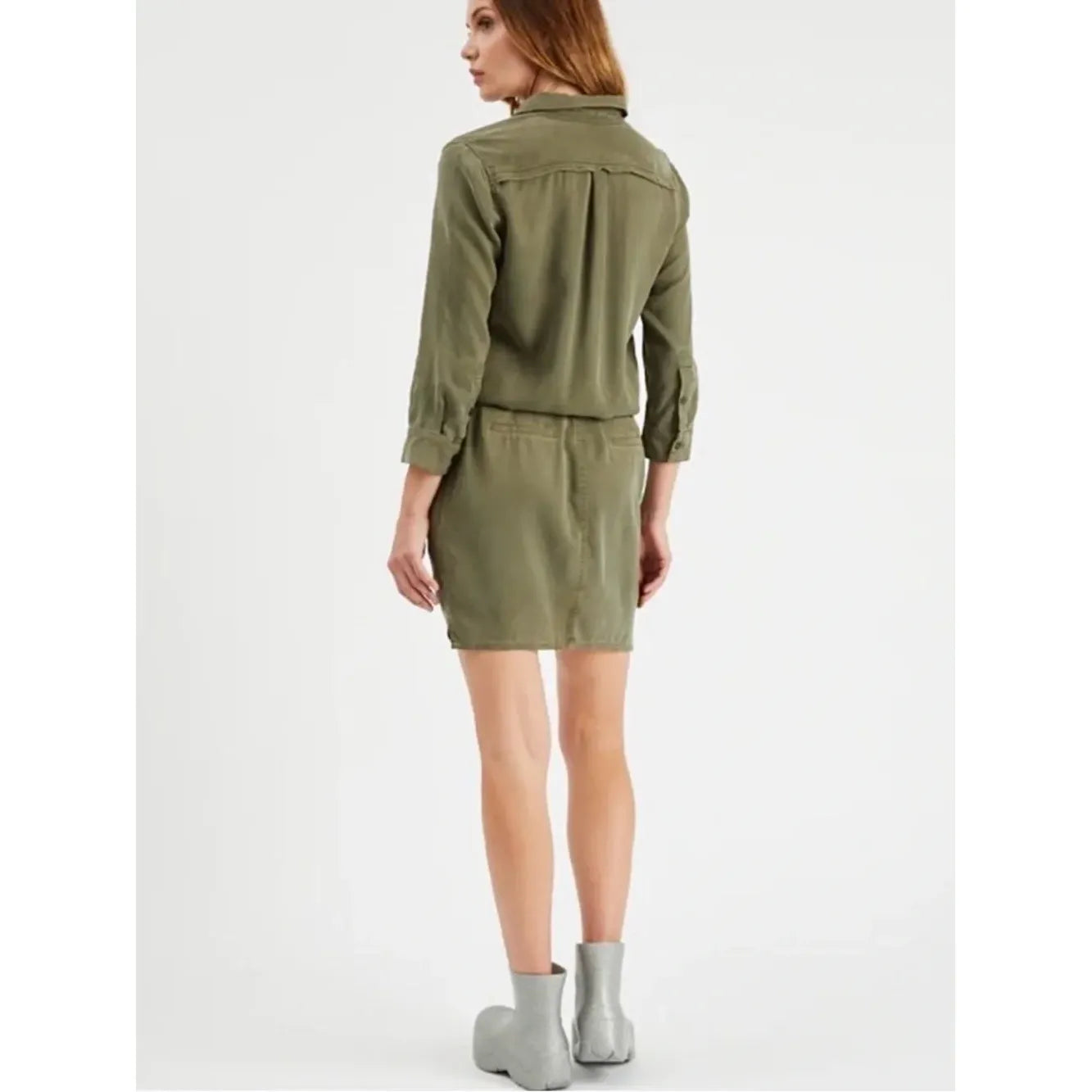Etienne Marcel Chambray Mini Shirtdress in Military