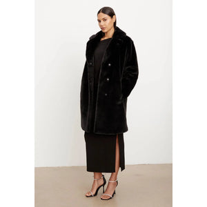 Velvet Evalyn Lux Faux Fur Coat in Black