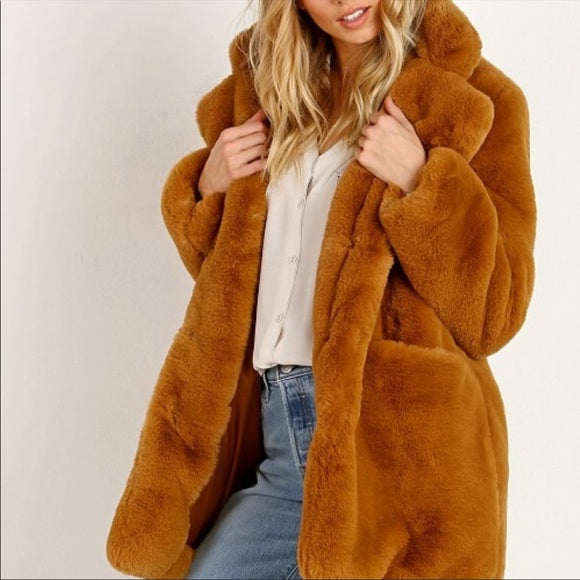 Apparis Eloise Faux-Fur Coat Chestnut