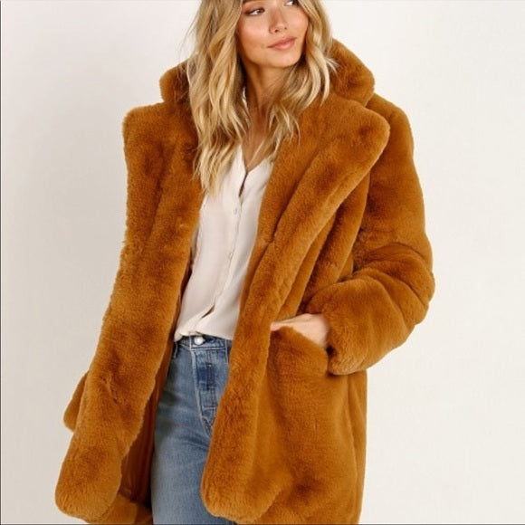 Apparis Eloise Faux-Fur Coat Chestnut