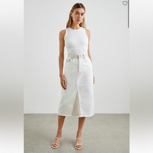 Rails Highland Patchwork Ecru Denim Midi Skirt