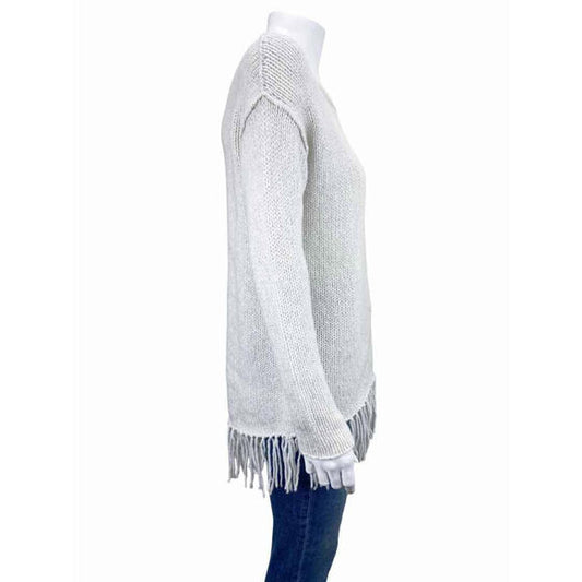 Velvet by Graham & Spencer Wool Blend Fringe Sweater in Ivory