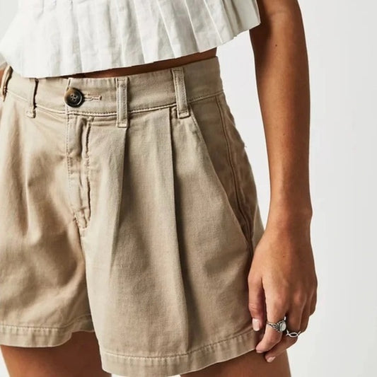 Free People Billie Chino Shorts Almond Khaki Beige