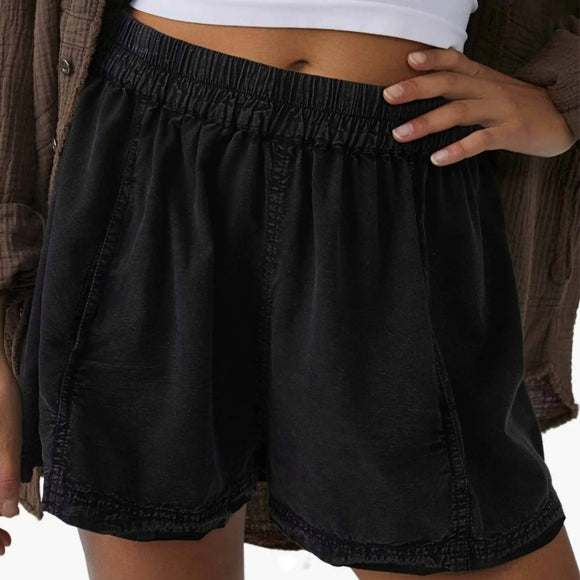 Free People Get Free‎ Cotton Blend Poplin Shorts in Black 