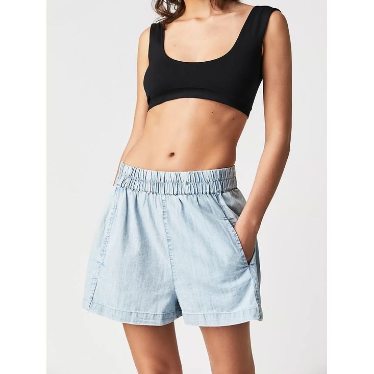 Free People We The Free Get Free Chambray Pull-On Shorts in Sand Dollar