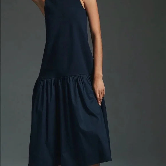 Maeve by Anthropologie Maeve Sleeveless Flounce Dress in Navy