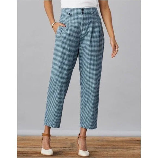 Sundance Life Of Dreams Pants Trousers Checkered Plaid in Blue Peasant Cottage