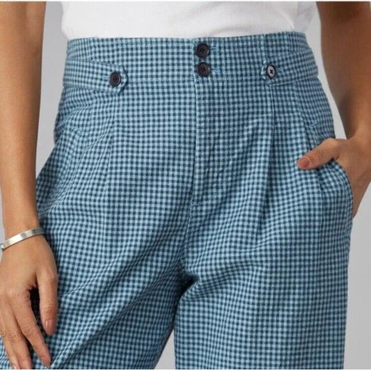 Sundance Life Of Dreams Pants Trousers Checkered Plaid in Blue Peasant Cottage