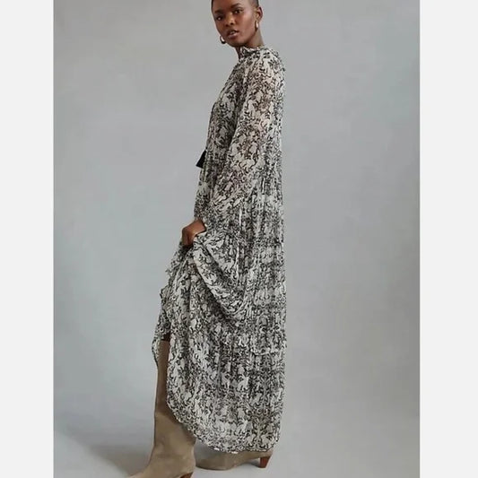 Anthropologie Marais Chiffon Maxi Dress in Black and White