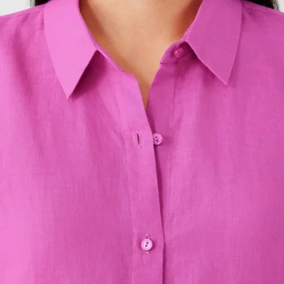 Eileen Fisher Garment-Dyed Handkerchief Linen Classic Collar Shirt in Tulip