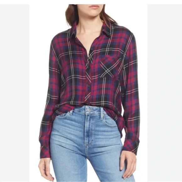 Rails Hunter Plaid Button Up Shirt in Scarlet Navy