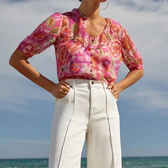 Johnny Was Jade Floral Blouse