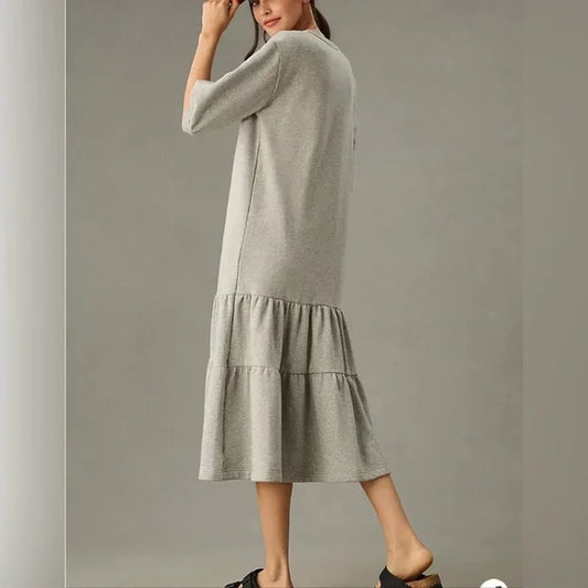Daily Practice by Anthropologie Tiered Lounge Dress in Light Grey