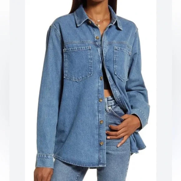 Good American Split Back Denim Shirt