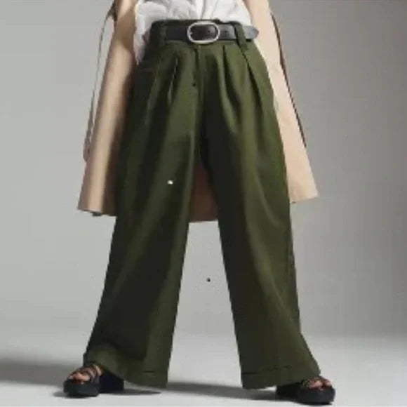 TINY by Anthropologie Stylish Olive Green Wide-Leg Pants