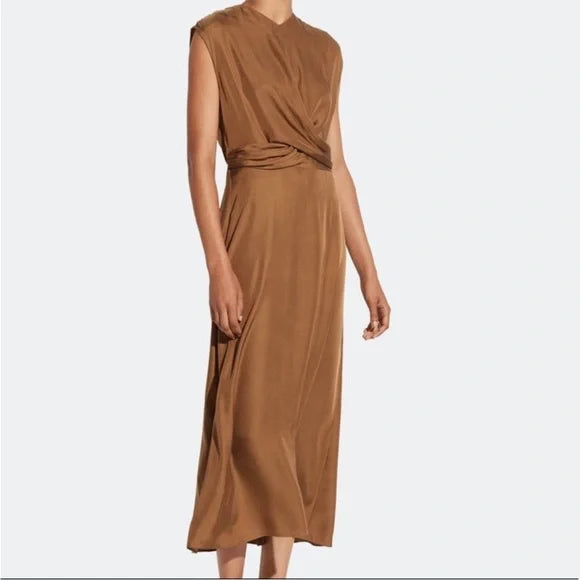 Vince Sleeveless Silk Blend Twist Front in Bronze