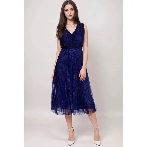 Johnny Was Jade Blue Clario Pleated Midi Dress