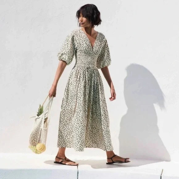 The Extra Extra Soft Spot Animal Leopard Print Smocked Midi Dress