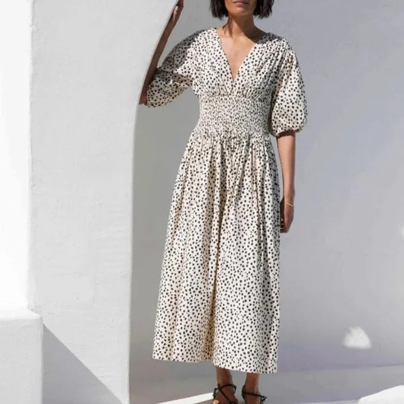 The Extra Extra Soft Spot Animal Leopard Print Smocked Midi Dress