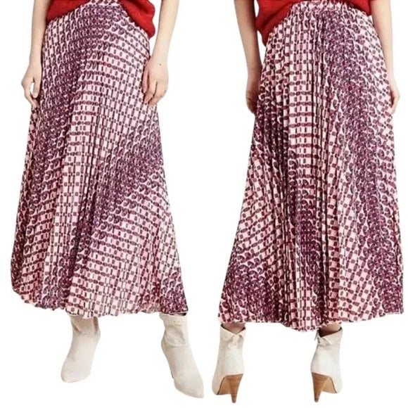 Maeve by Anthropologie Geometric Print Pleated Midi Skirt