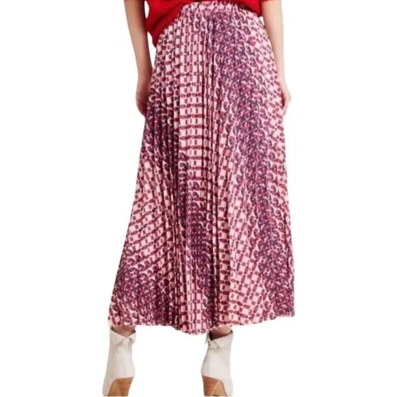 Maeve by Anthropologie Geometric Print Pleated Midi Skirt