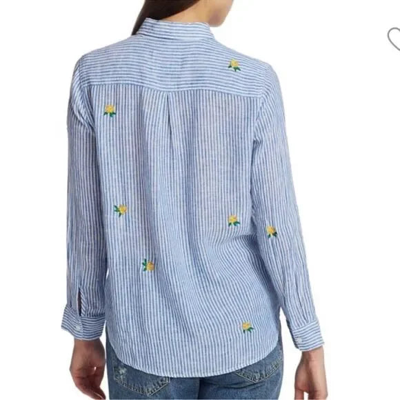 Rails Charli Blue Wite Vertical Stripes with Yellow/Green Embroidered Flowers