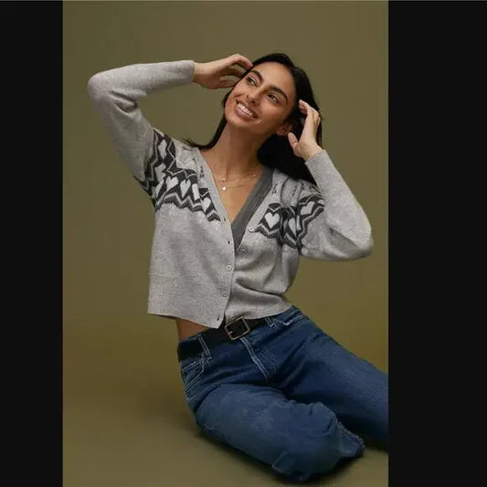 White + Warren Hearts Cashmere Cardigan in Grey