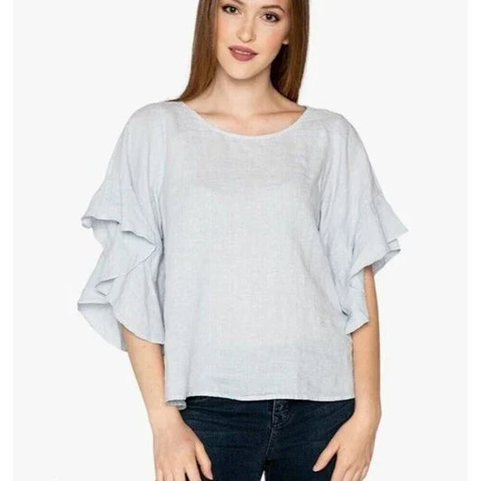 Velvet by Graham & Spencer Alberta Linen Ruffle Short Sleeve Top