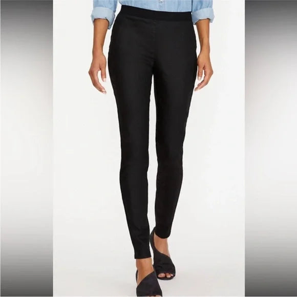 Eileen Fisher Black Coated Organic Cotton Stretchy Pull On Leggings Pants