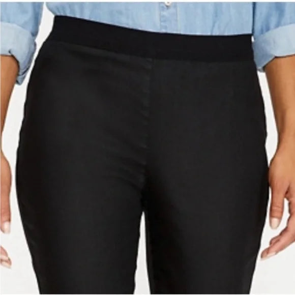 Eileen Fisher Black Coated Organic Cotton Stretchy Pull On Leggings Pants