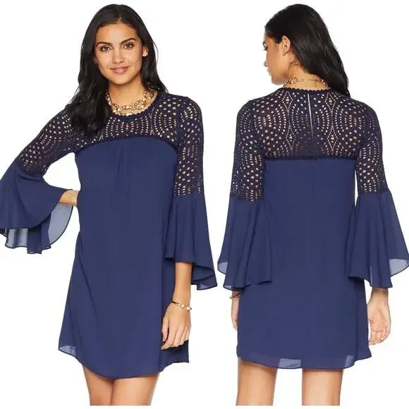 Lilly Pulitzer Amenna Bell Sleeve Dress in Navy
