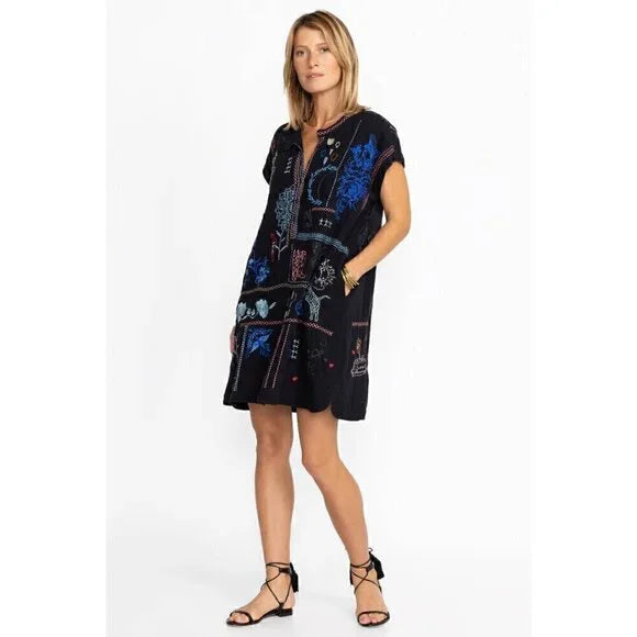 Johnny Was Biya Nahmad Embroidered Tunic Dress in Black Multicolor