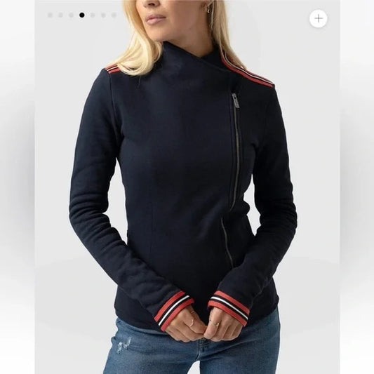 Saint + Sofia Organic Cotton Biker Jacket in Navy