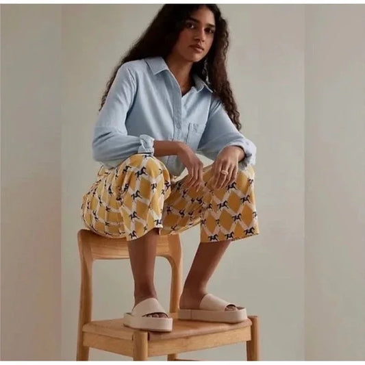 Anthropologie Maeve The Colette Cropped Wide Leg Pants in Equestrian Print