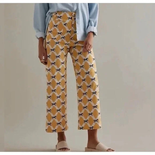 Anthropologie Maeve The Colette Cropped Wide Leg Pants in Equestrian Print
