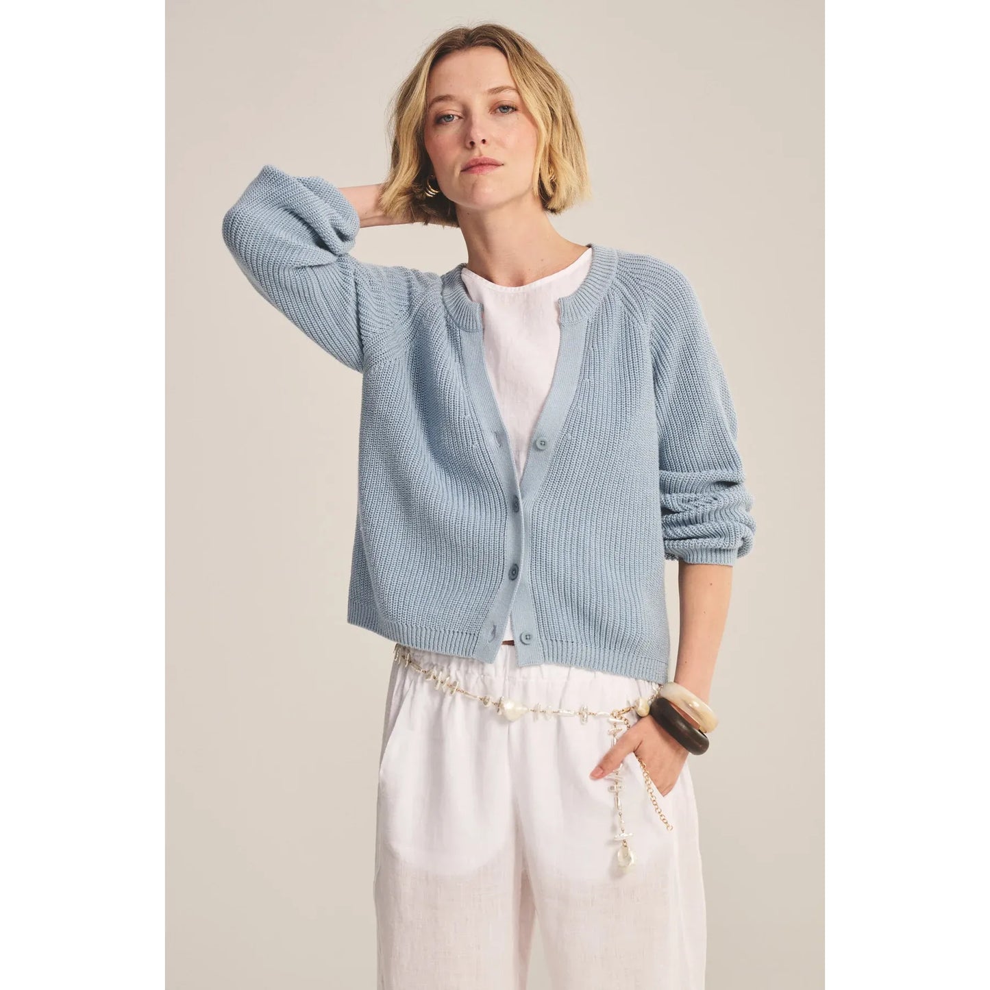 Velvet by Graham & Spencer Mirae Textured Pima Cardigan in Stream