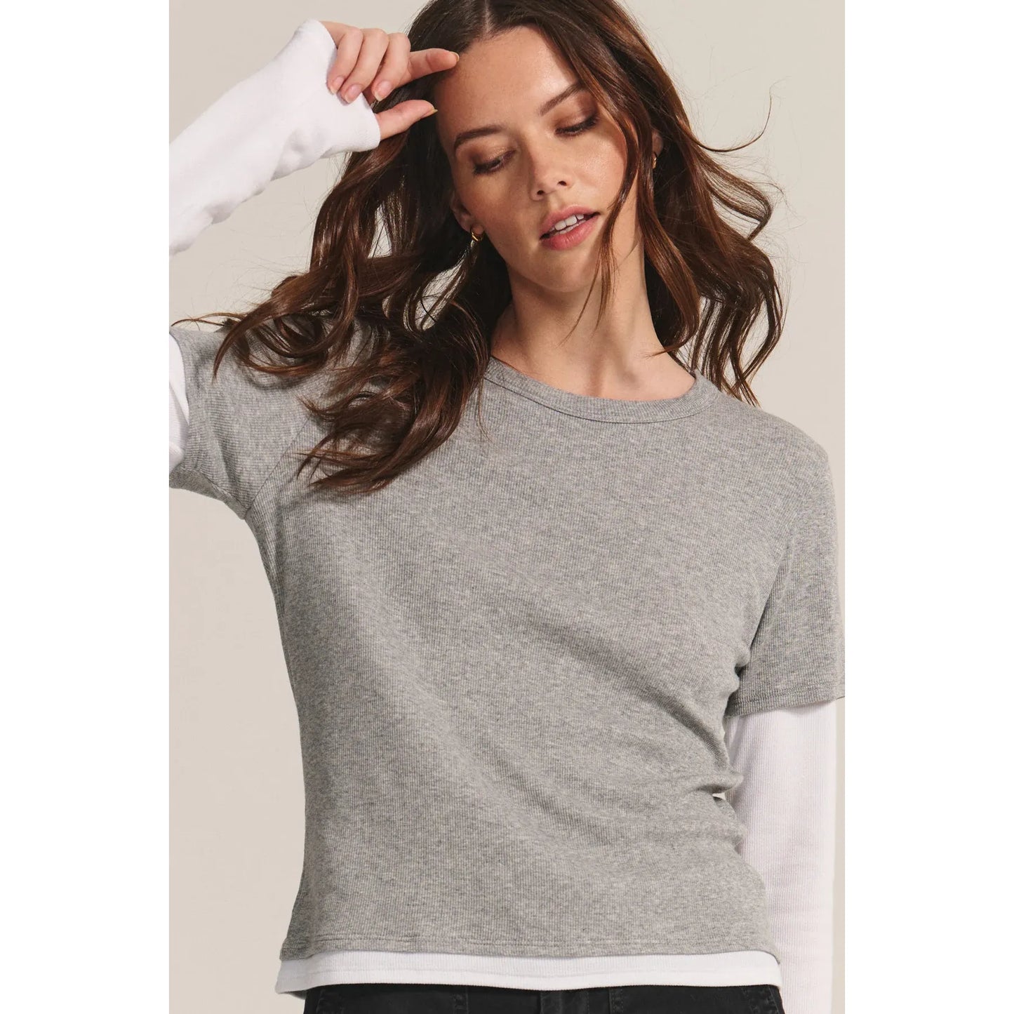 Velvet by Graham and Spencer ronson Tee in Heather Grey/White