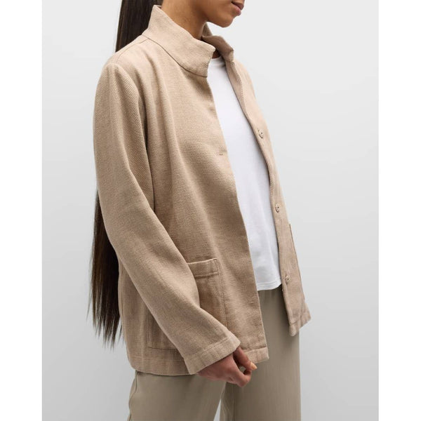 Eileen Fisher Stand Collar Snap Front Jacket in Wheat
