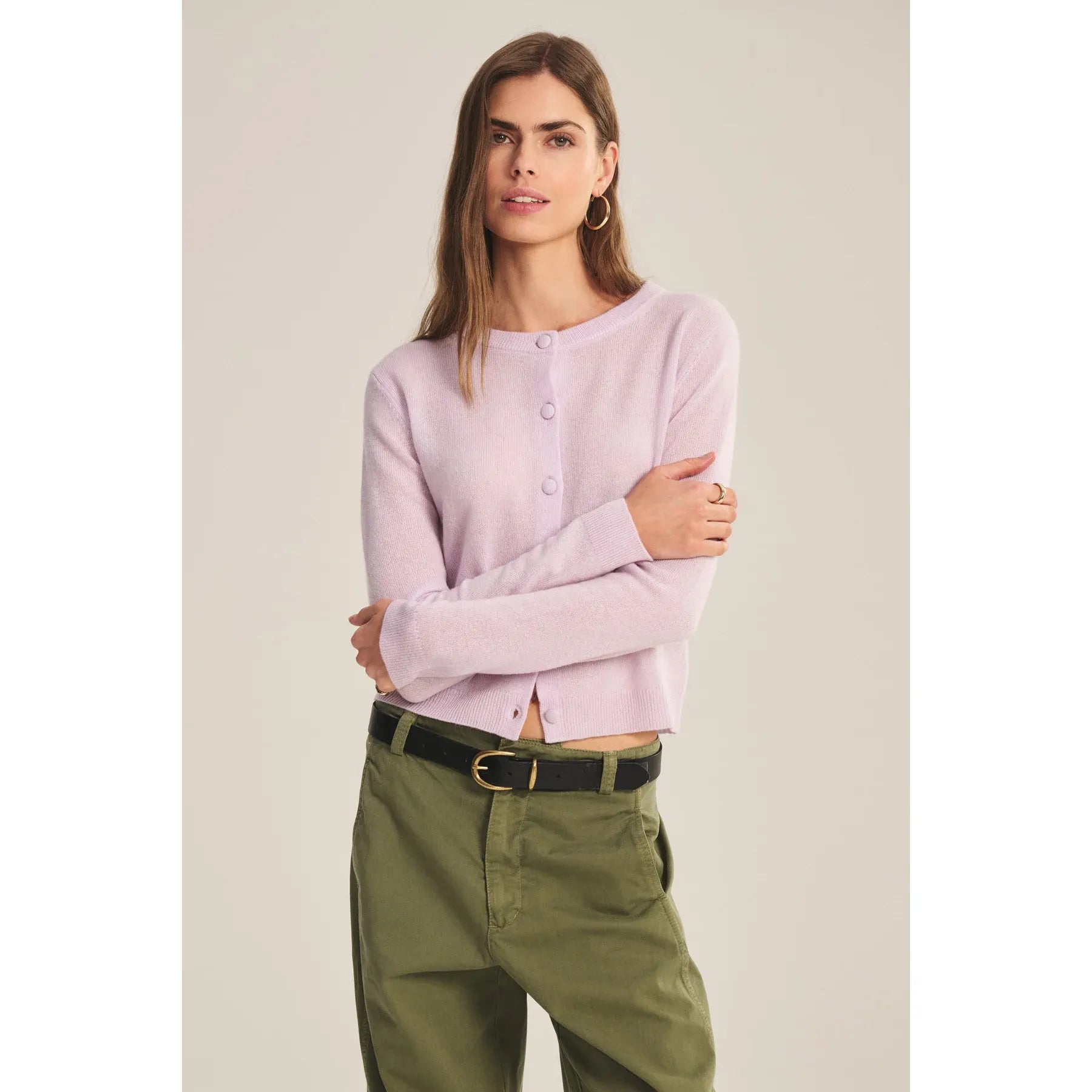 Velvet by Graham and Spencer Nolie Cashmere Button Down Cardigan in Lilac