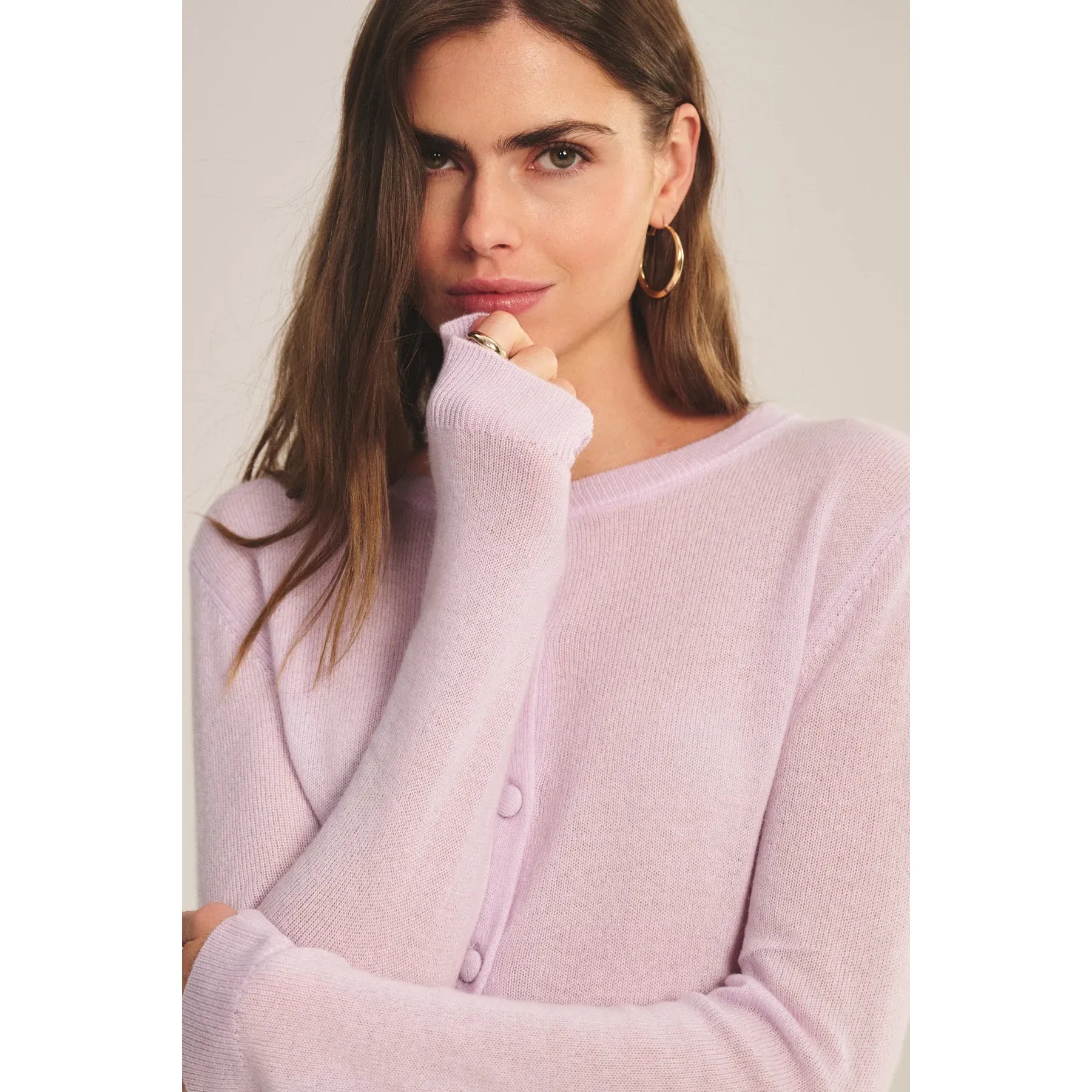Velvet by Graham and Spencer Nolie Cashmere Button Down Cardigan in Lilac