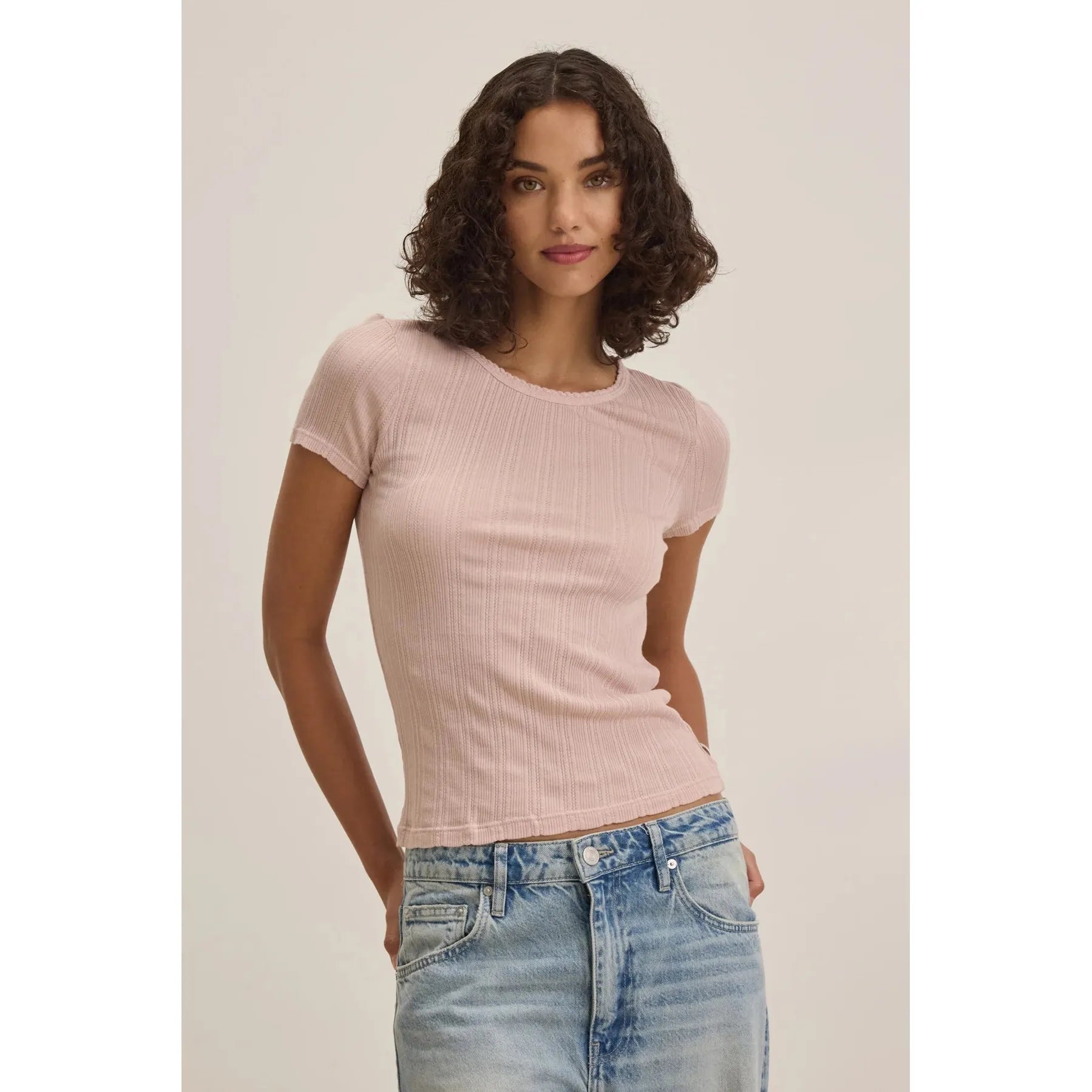 Velvet by Graham & Spencer Enati Pointelle Short Sleeve Tee in Tutu