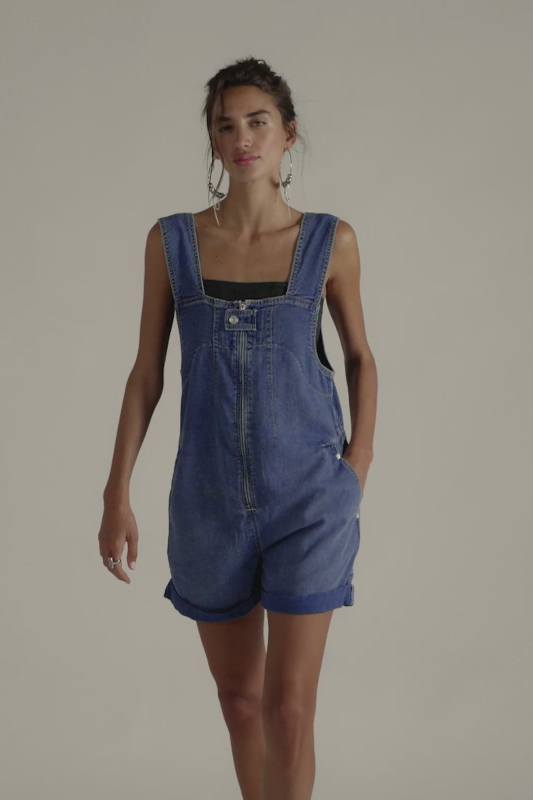 Free People Jude Shortalls in Mid Indigo 