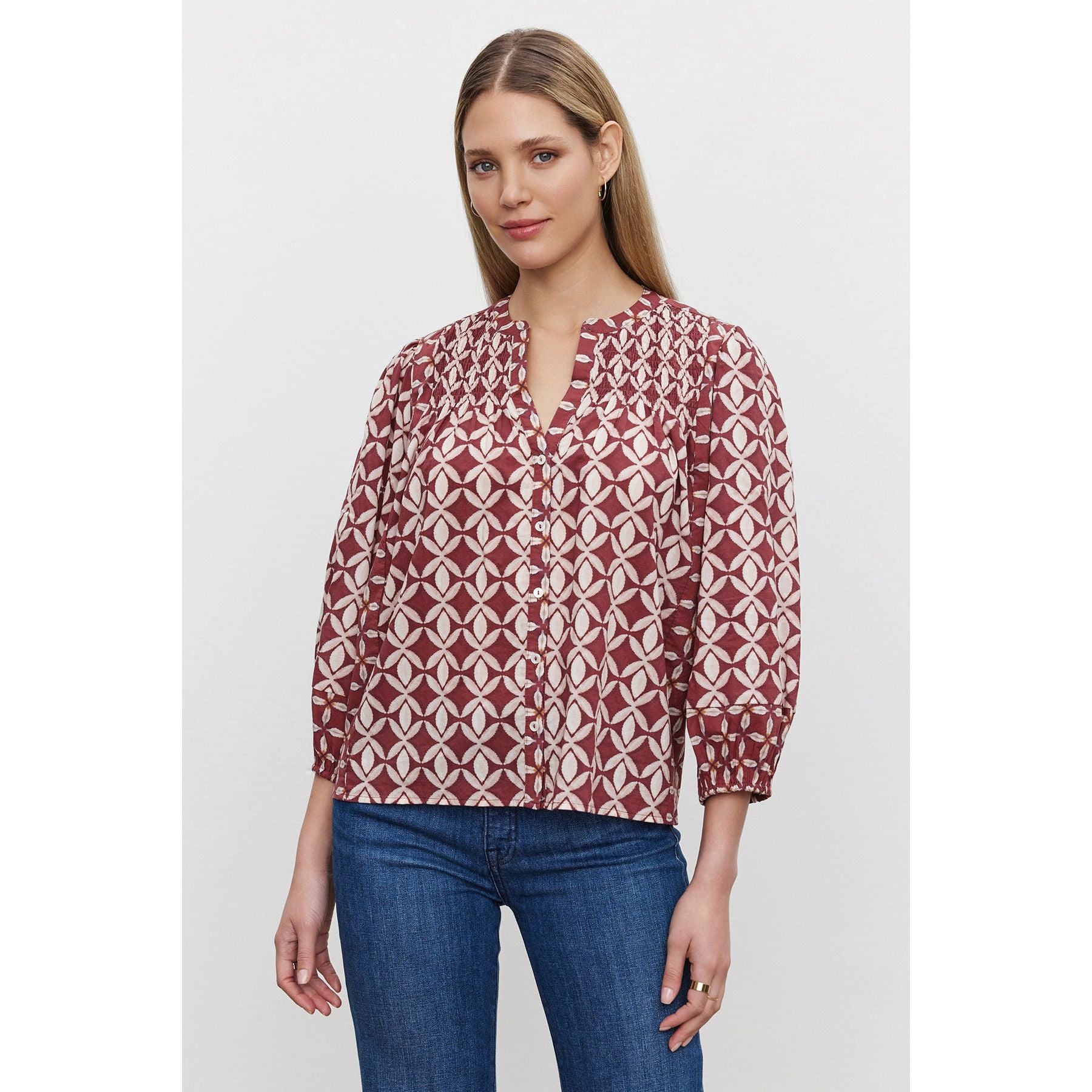 Velvet by Graham & Spencer Haddon Printed Cotton Top in Sangria