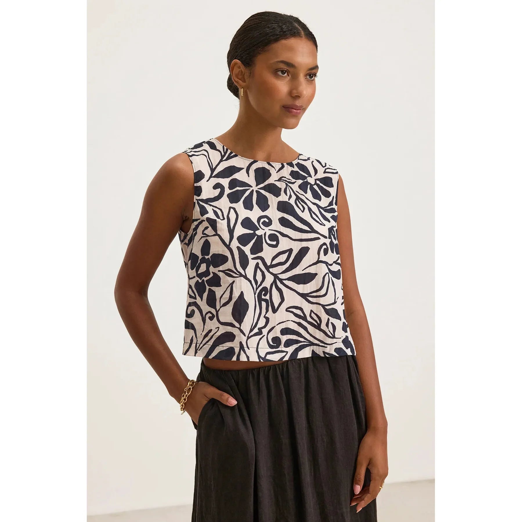 Velvet by Graham & Spencer Naeem Printed Cotton Viscose Top in Madrid