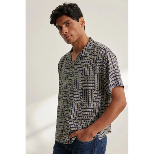 Velvetmen Emilio Printed Modal Button Up Shirt in Empire